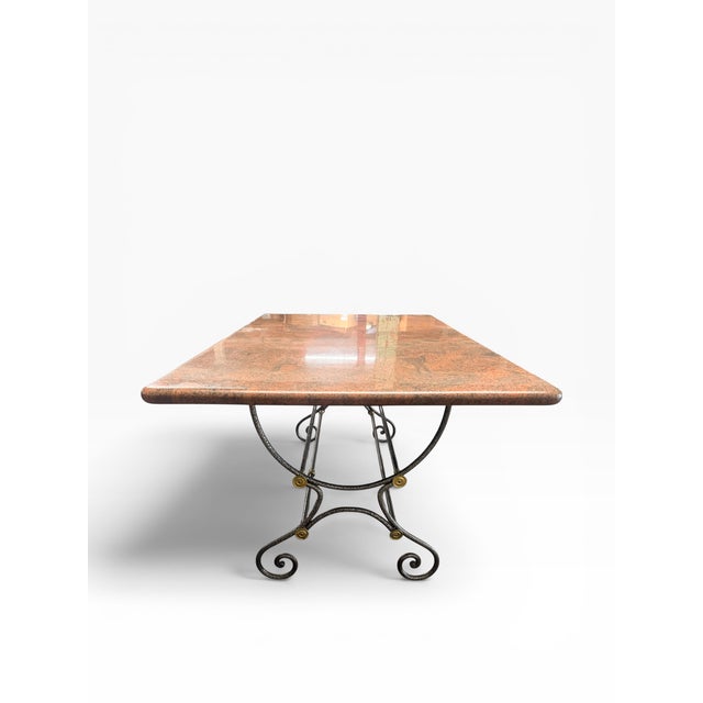 Vintage Forged Iron & Granite Outdoor Dining Table With Brass Accents For Sale In Boston - Image 6 of 9