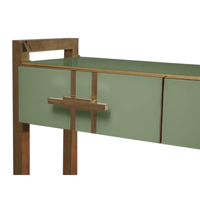 Not Yet Made - Made To Order Green Glass Console With Brass Handles and Legs Made in Italy For Sale - Image 5 of 6