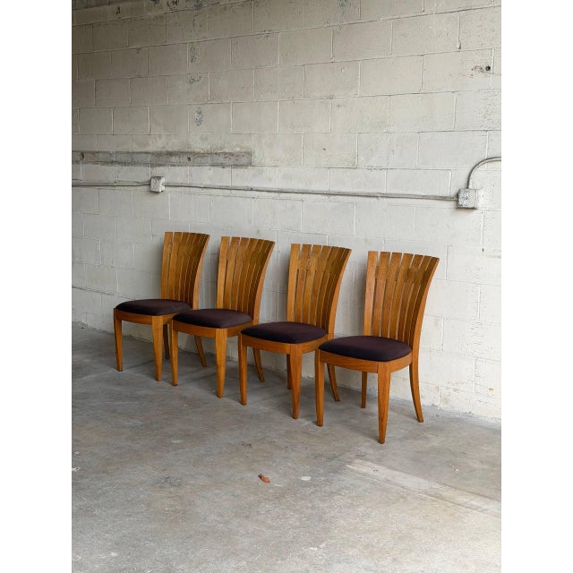 Mid-Century Modern Set of 4 Mid Century Teak Dining Chairs by Benny Linden Sculptural Slat Back For Sale - Image 3 of 10
