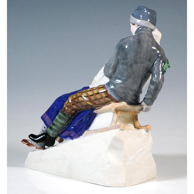 Art Nouveau Tobogganers Figure Group by Alfred Koenig for Meissen, Germany, 1912 For Sale - Image 3 of 8