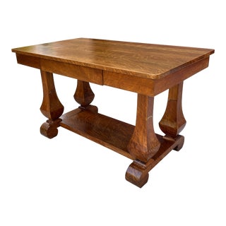 19th Century Antique Tiger Wood Empire Library Console Desk For Sale