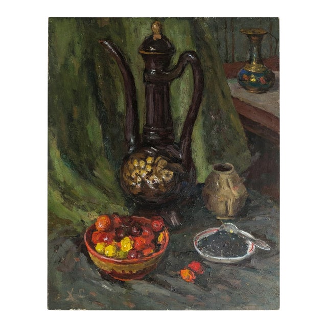 Vintage Mid-Century Still Life Currants Oil Painting by s.a. Hutorsky For Sale