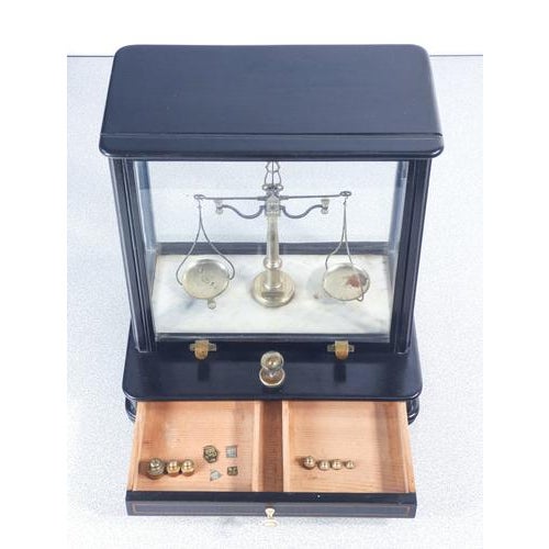 Pharmacy Scale with Wooden and Glass Case and Weights For Sale - Image 9 of 18