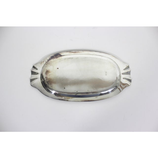 Late 20th Century Small Vintage Silver Plated Oval Tray With Floral Detail, Vintage Plate, Trinket Dish, Embossed, Etched Engraved Patina Serving Dish For Sale - Image 5 of 7