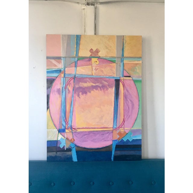 1990s Post Modern Abstract Pink Multicolor Painting For Sale - Image 5 of 9