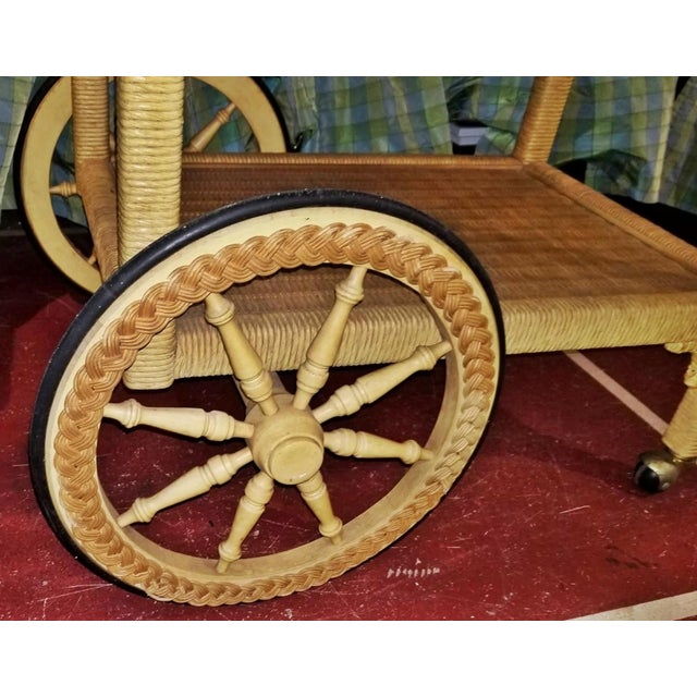 1970s Wicker Bar Tea Cart For Sale - Image 9 of 10