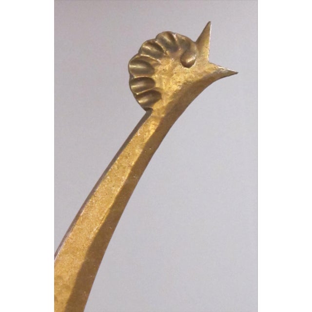 Mid-Century Modern 1950s Maison Charles (Attr.) Gilt-Bronze and Chrome Rooster Lamp For Sale - Image 3 of 6