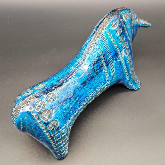 Mid-Century Modern Rimini Blu Ceramic Bull by Aldo Londi for Bitossi, 1960s For Sale - Image 3 of 8