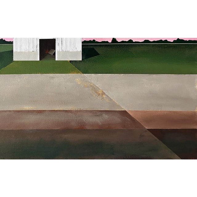 2020s Alizarine Sky by Justin Wheatley | Acrylic on Canvas Barn Landscape With Pink Sky For Sale - Image 5 of 11
