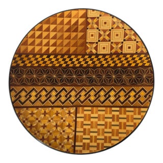 Wood Table Accent, Jewelry Dish or Watch Tray - 7" Vintage Japanese Yosegi Zaiku Marquetry Plate For Sale
