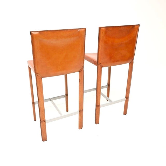 Vintage Italian Leather Bar Stools by Enrico Pellizzoni, 1980, Set of 2 For Sale - Image 4 of 11