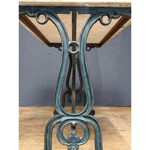 French Rectangular Bistro Table With Marble Top and Cast Iron Base For Sale - Image 9 of 13