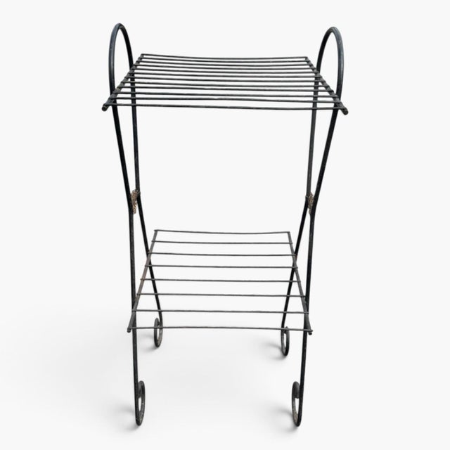 Mid Century Plant Stand Black Metal Wire Patio Table Telephone Table Smoking Stand For Sale - Image 6 of 8