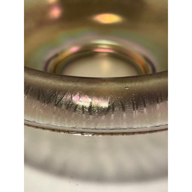 Art Deco Vintage Gold Iridescent Art Glass Bowl For Sale - Image 3 of 7