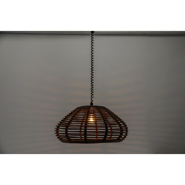 French Provincial Handmade Adjustable Rattan Pendant Lamp, 1960s For Sale - Image 6 of 10