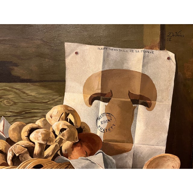 1960s James DeVries French Tromp l'Oeil Still Life Oil Painting on Canvas of Mushrooms - Palm Beach Galleries 1962 For Sale - Image 5 of 18