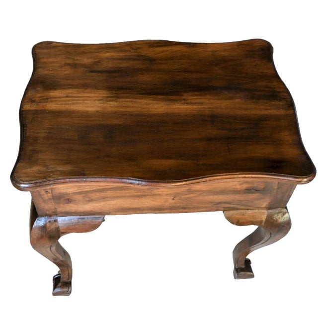 Wood 19th C Hand Tooled Louis XV Provencal Side Table Cabriole Legs & Serpentine Top For Sale - Image 7 of 12