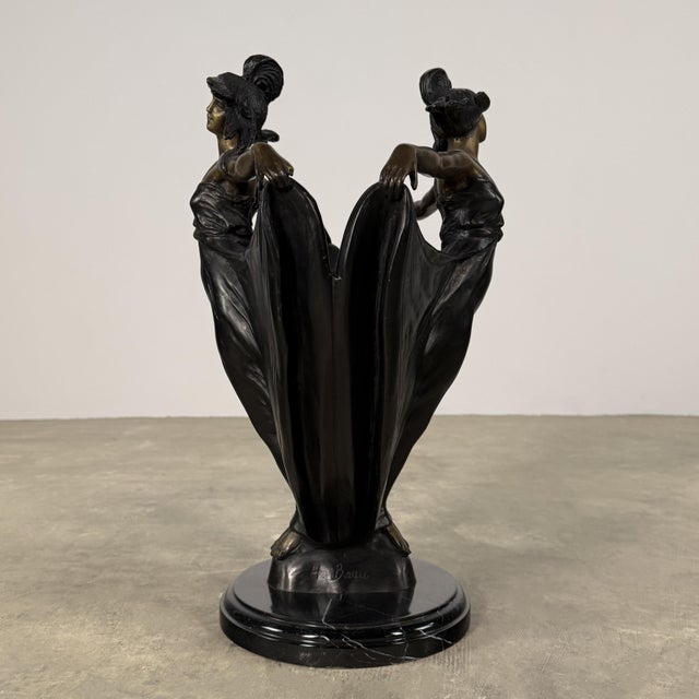 Art Nouveau Bronze Maidens Vase / Planter – Signed H. Beau, 20” Tall For Sale - Image 9 of 14