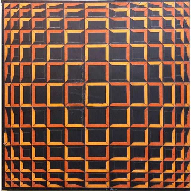 (After) Victor Vasarely, Colored Tape on Metal Box Manner of Vasarely Collage Painting Kinetic Op Art, c.1950s-1960s For Sale - Image 9 of 9