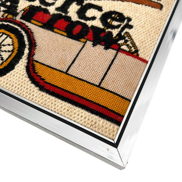 Vintage 1970s Pierce Arrow Motor Car Company Cover Needlepoint Cross Stitch Embroidery With Silver Frame For Sale In Philadelphia - Image 6 of 8