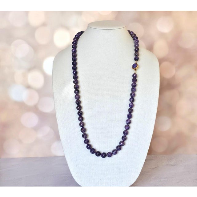 Contemporary Charoite Long Necklace With Gilt Silver Charoite Clasp, 33.5" For Sale - Image 3 of 8