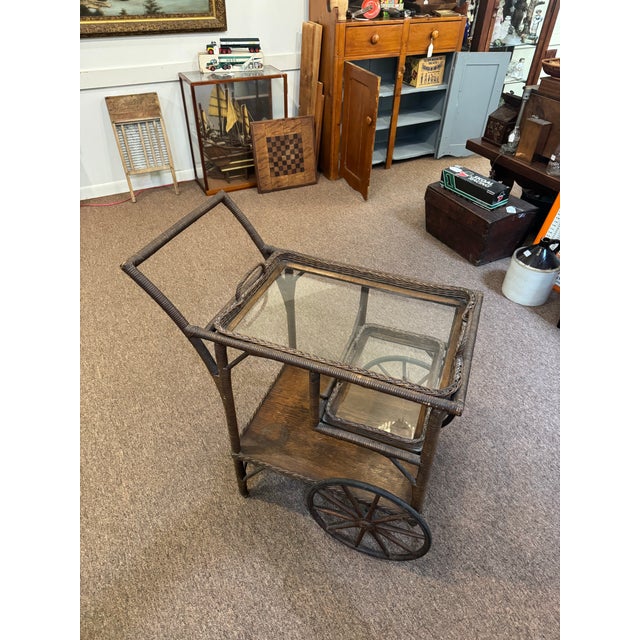 Early 20th Century Early 20th Century Heywood Wakefield Wicker Victorian Tea/Bar Cart For Sale - Image 5 of 7