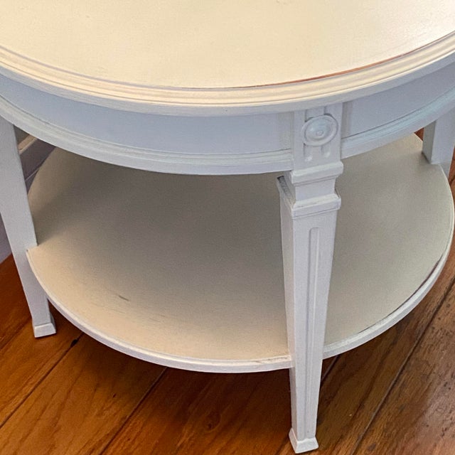1970s Drexel Heritage Round White Side Table With Lower Shelf For Sale - Image 5 of 12