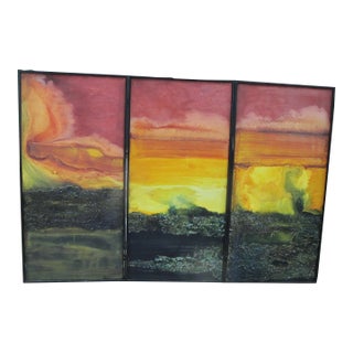 Marlene Grant Triptych Sunset Landscape Oil Painting Yesterday Today Tomorrow For Sale