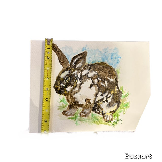 Elizabeth Berry Watercolor Painting of a Brown/White Rabbit For Sale - Image 6 of 8