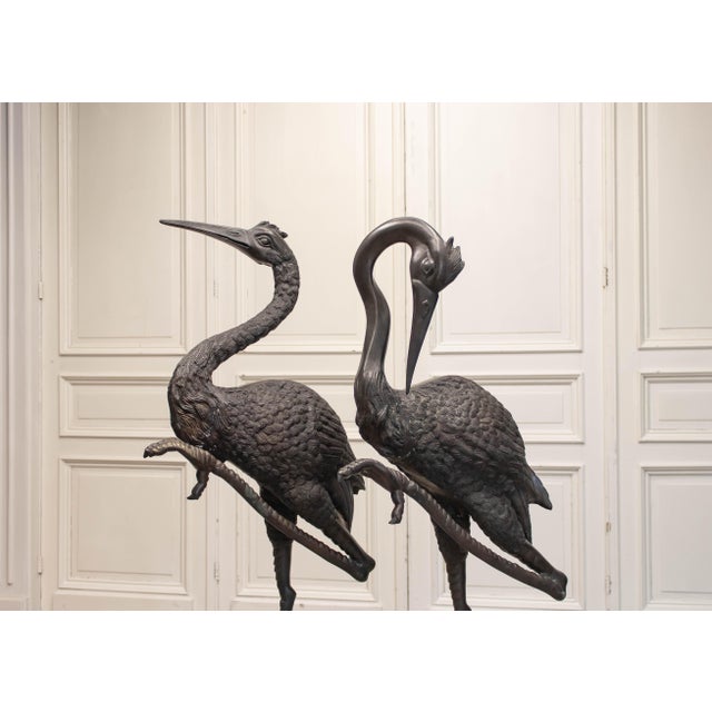 1970s Unknown, Cranes, Sweden, 1970s, Patinated Bronze, Set of 2 For Sale - Image 5 of 15