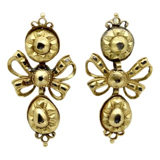 Late 18th Century Georgian Iberian 21k Gold Pendeloque Diamond Earrings, A Pair For Sale