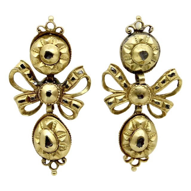 Late 18th Century Georgian Iberian 21k Gold Pendeloque Diamond Earrings, A Pair For Sale