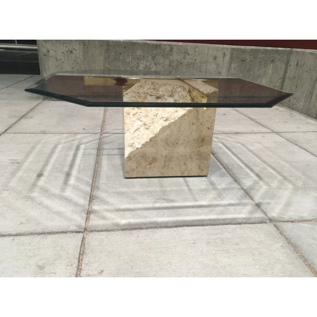 Postmodern Maitland-Smith Style Brass & Glass Coffee Table in Tessellated Stone For Sale In Denver - Image 6 of 13