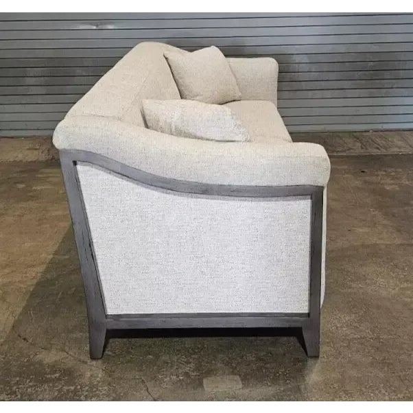 Cream Sherrill Furniture Sofa Gray Wood Frame With Designer Shardai Cream Fabric For Sale - Image 8 of 12
