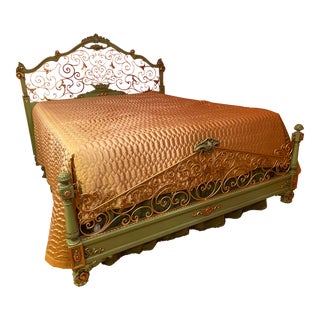 1940s Vintage Italian Iron and Wood Bed For Sale