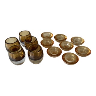 Vintage Amber Glass Candle Holders Set of 13 For Sale