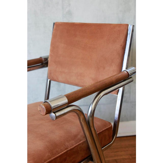 Wood Pair of Mid-Century Modern Side Chairs in Light Chocolate Suede For Sale - Image 7 of 11
