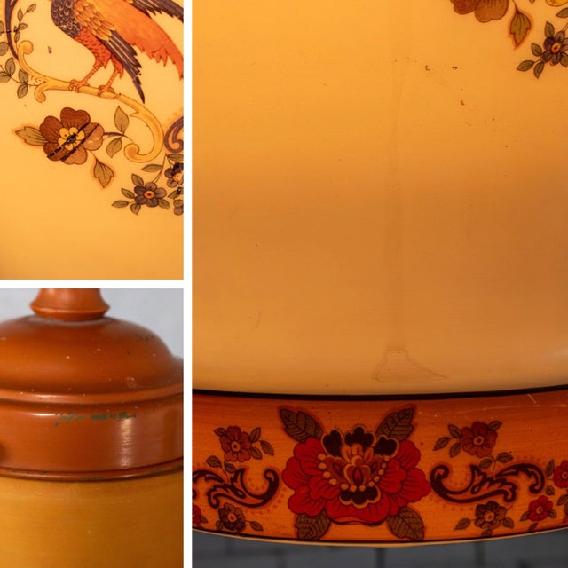 Early 20th Century Chinoiserie to Art Deco to Art Nouveau Pendant Lights Hand Painted Avian a Pair For Sale - Image 14 of 18