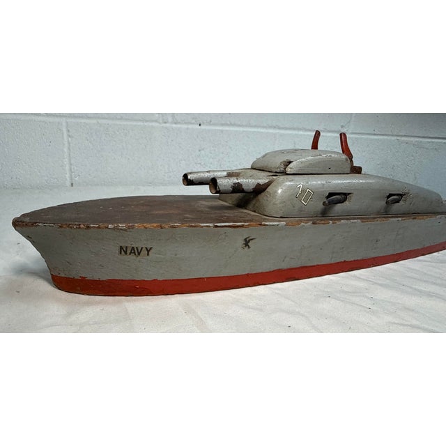 Gray Vintage 1940s Handmade Wood Keystone Manufacturing Company Usn Battleship Model For Sale - Image 8 of 13