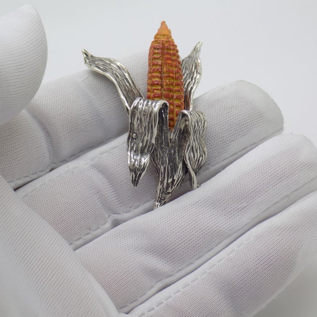 This unique corncob miniature, crafted in Arezzo, Tuscany during the 1980s/1990s, is made from Continental Silver...