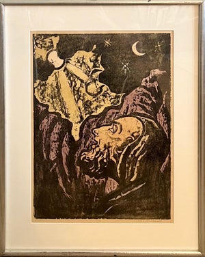 Jacob Steinhardt, Jewish Rabbi Looking Heavenward German Expressionist Woodcut Israeli "Psalm", c. 1950