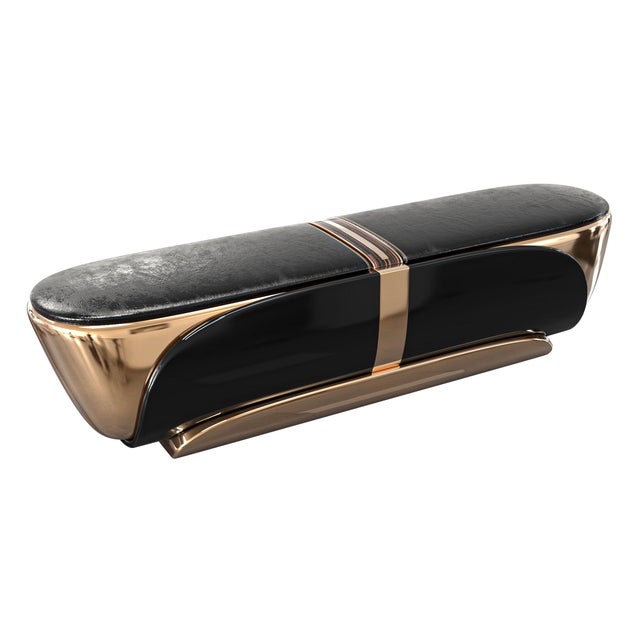 Wood "Bond" Bench With Bronze and Stainless Steel, Handmade For Sale - Image 7 of 9
