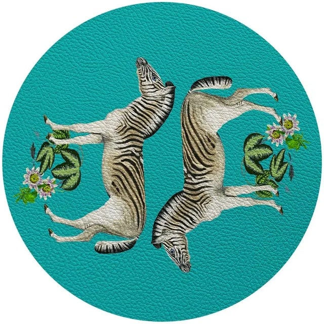 Contemporary Nicolette Mayer Zebra Seeing Double Teal 16" Round Pebble Placemats, Set of 4 For Sale - Image 3 of 3