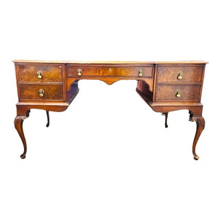 19th Century Antique Burl Walnut Queen Anne Style Writing Desk For Sale