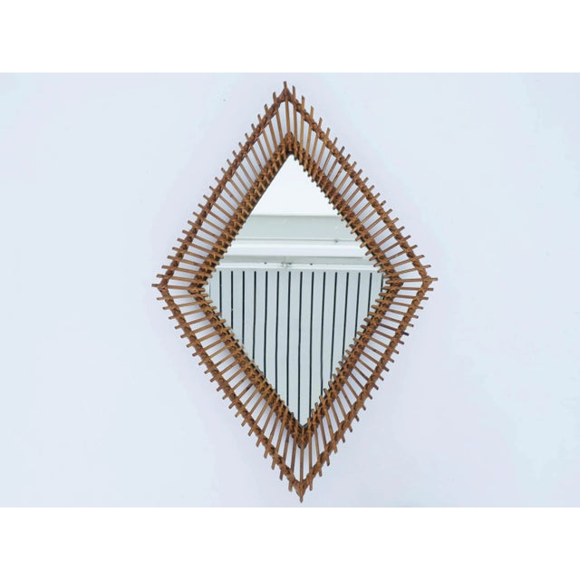 1950s Italian Rhomboidal Bamboo Mirror by Franco Albini, 1950s For Sale - Image 5 of 5