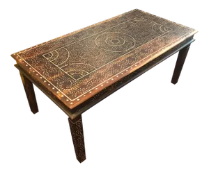 Large Rectangular Carved Wood Bone Inlay Hand - Made Dining or Conference Table