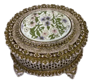 Vintage Italian Firenze Porcelain and Metal Trinket Box