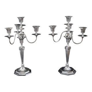 Antique Silver Plated Four Light Candelabra by Hawksworth, 19th Century, Set of 2 For Sale