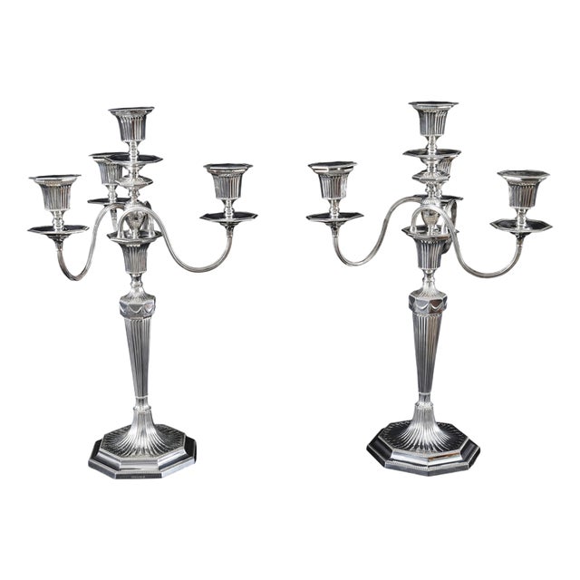 Antique Silver Plated Four Light Candelabra by Hawksworth, 19th Century, Set of 2 For Sale