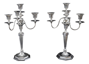 Antique Silver Plated Four Light Candelabra by Hawksworth, 19th Century, Set of 2